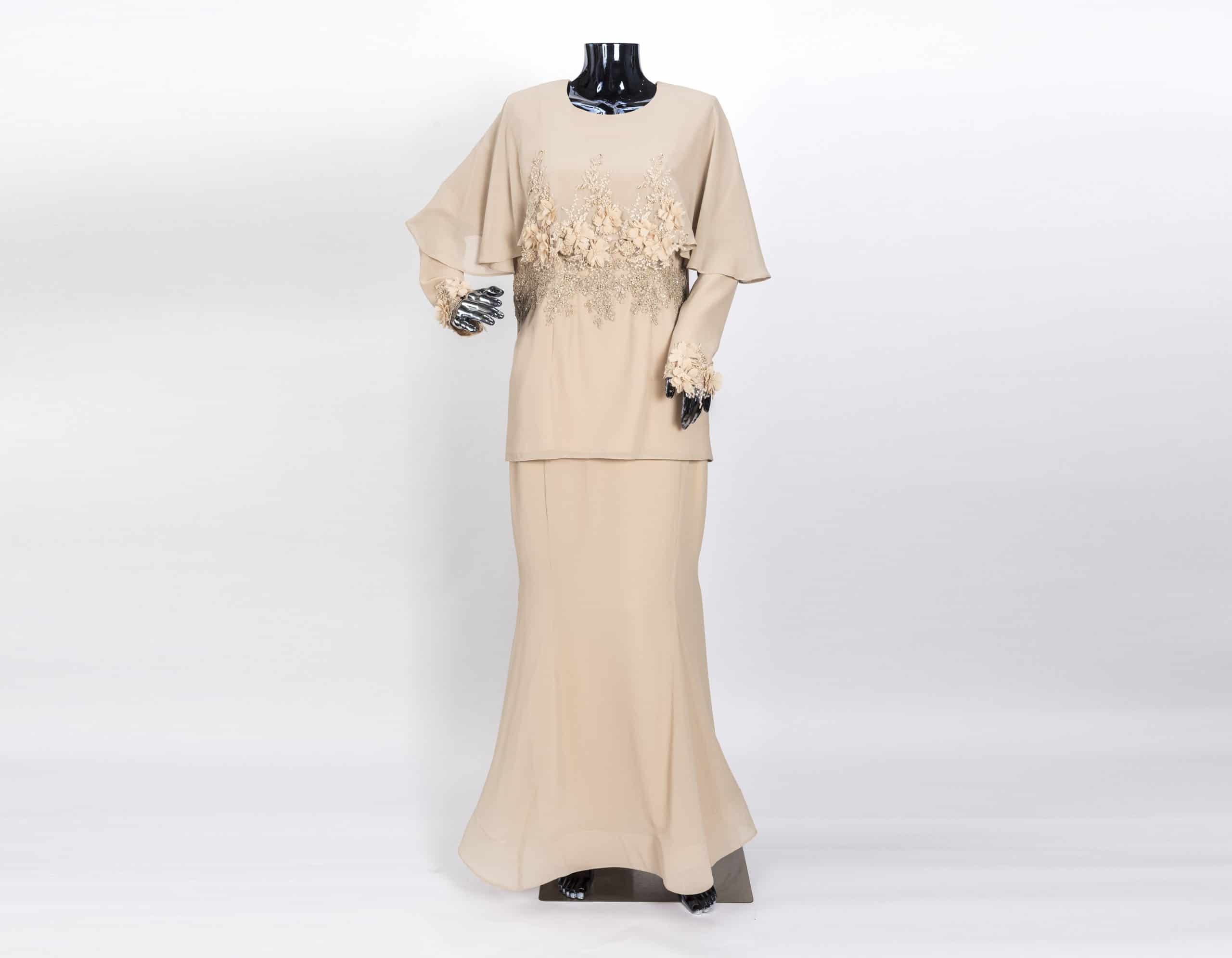Kurung Cape Beads with Lace in Light Brown