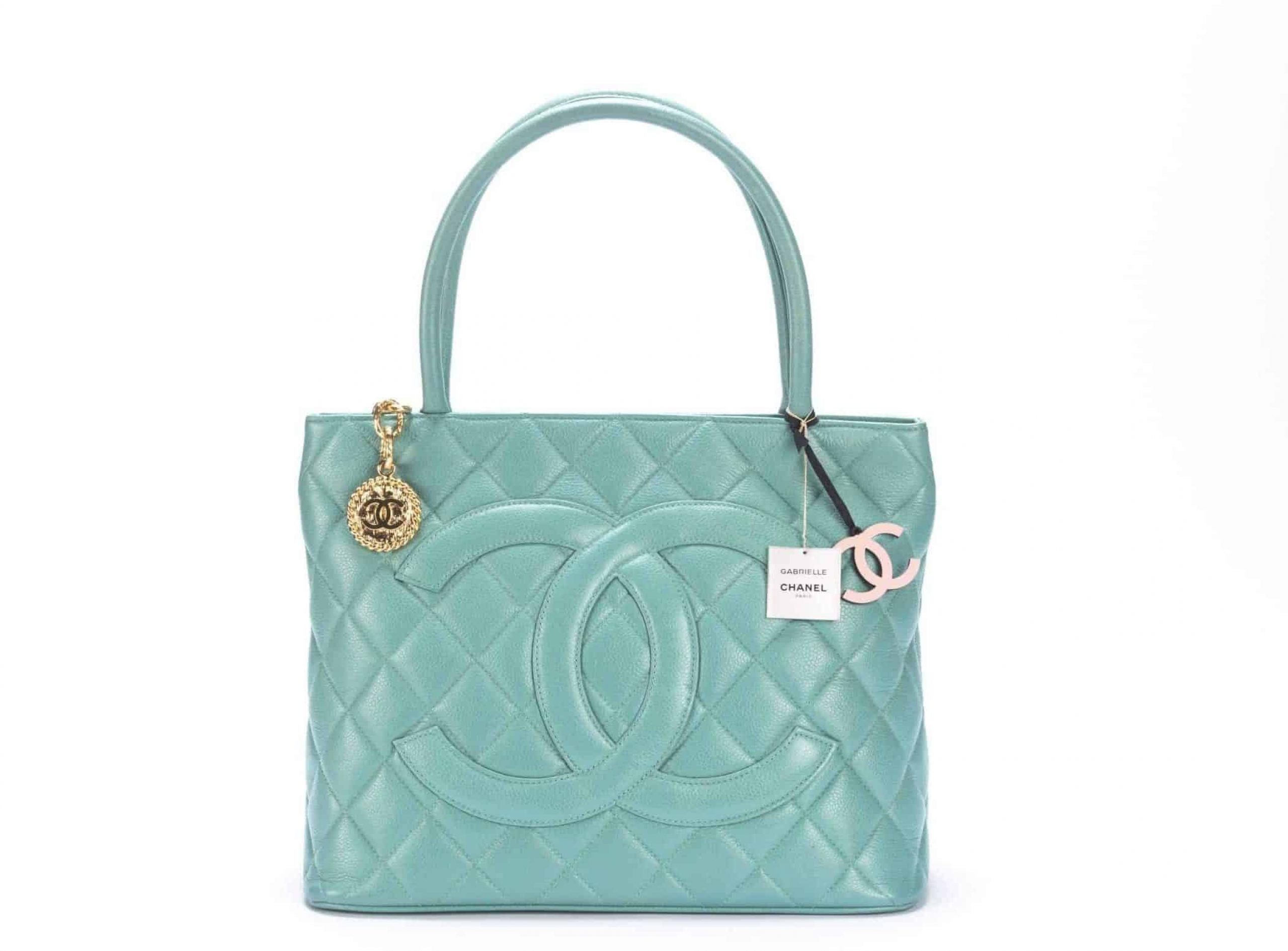Chanel Caviar Medallion with Gold Hardware in Turquoise - 1
