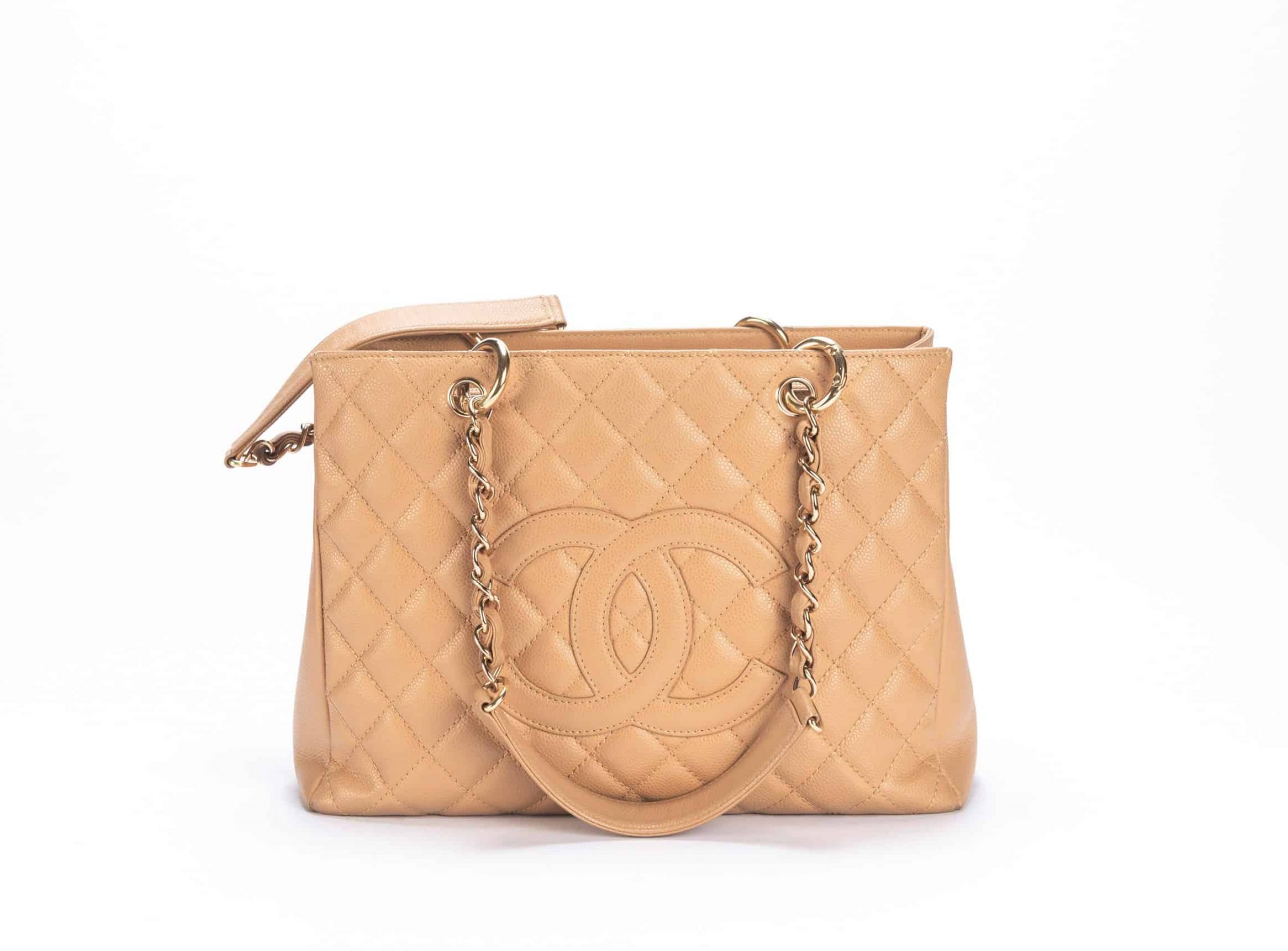 Chanel GST Caviar Quilted Bag in Beige with Gold Hardware (1)