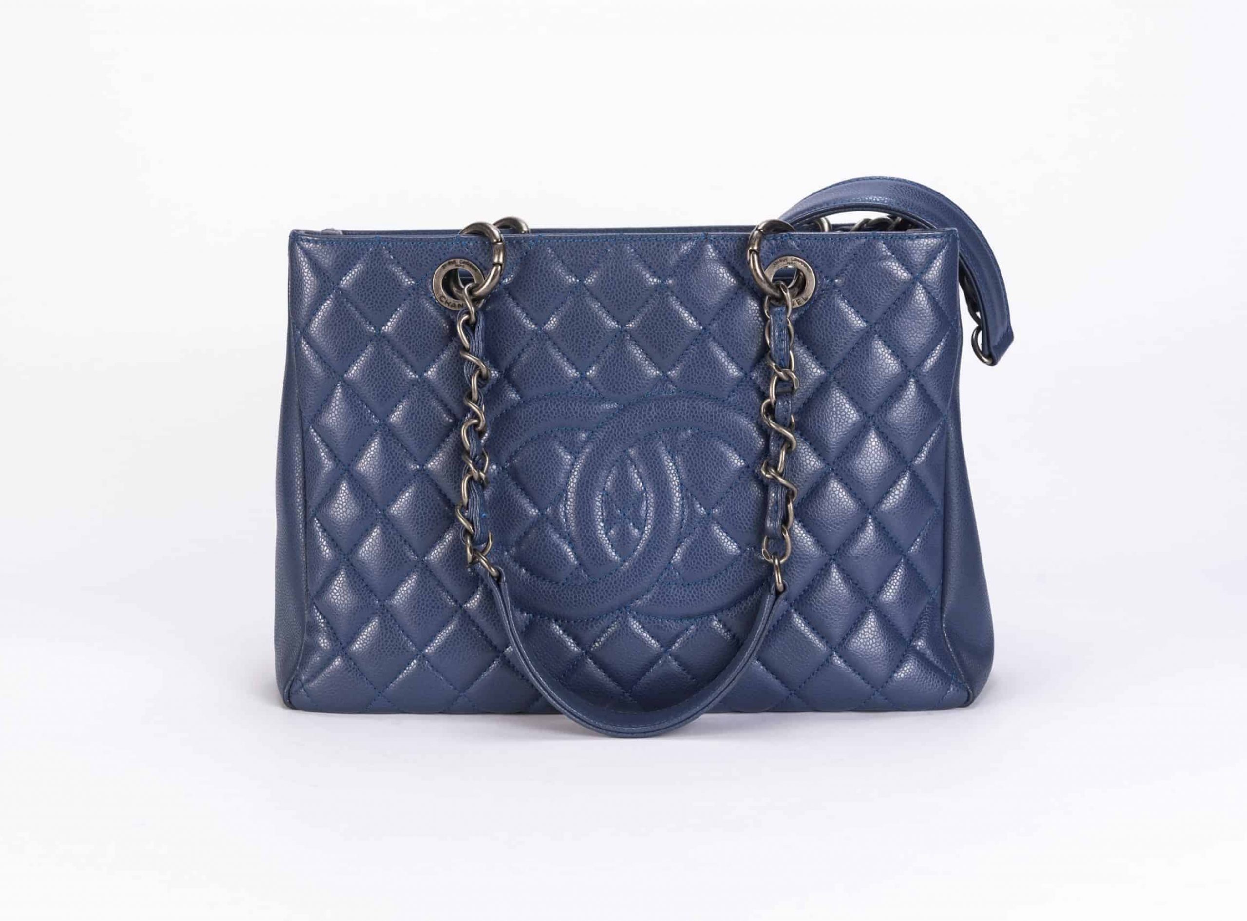 Chanel GST Caviar Quilted Bag in Royal Blue with Rhodium Hardware - 1