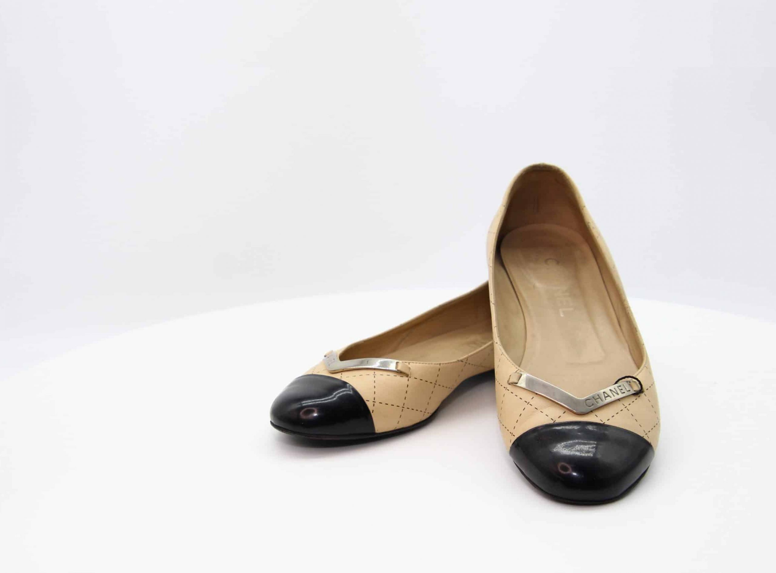 Chanel Vintage Two Tone Patent Leather Ballet Flats