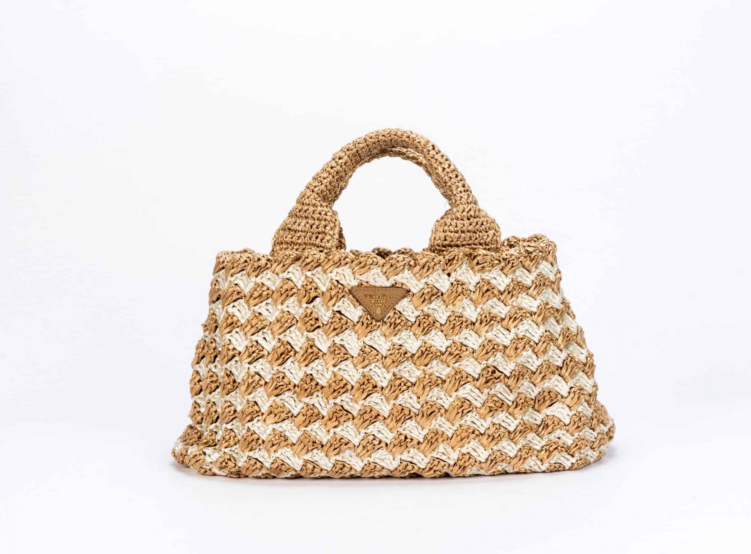 Prada Canapa Raffia Crochet Beige-White Tote Bag - 1