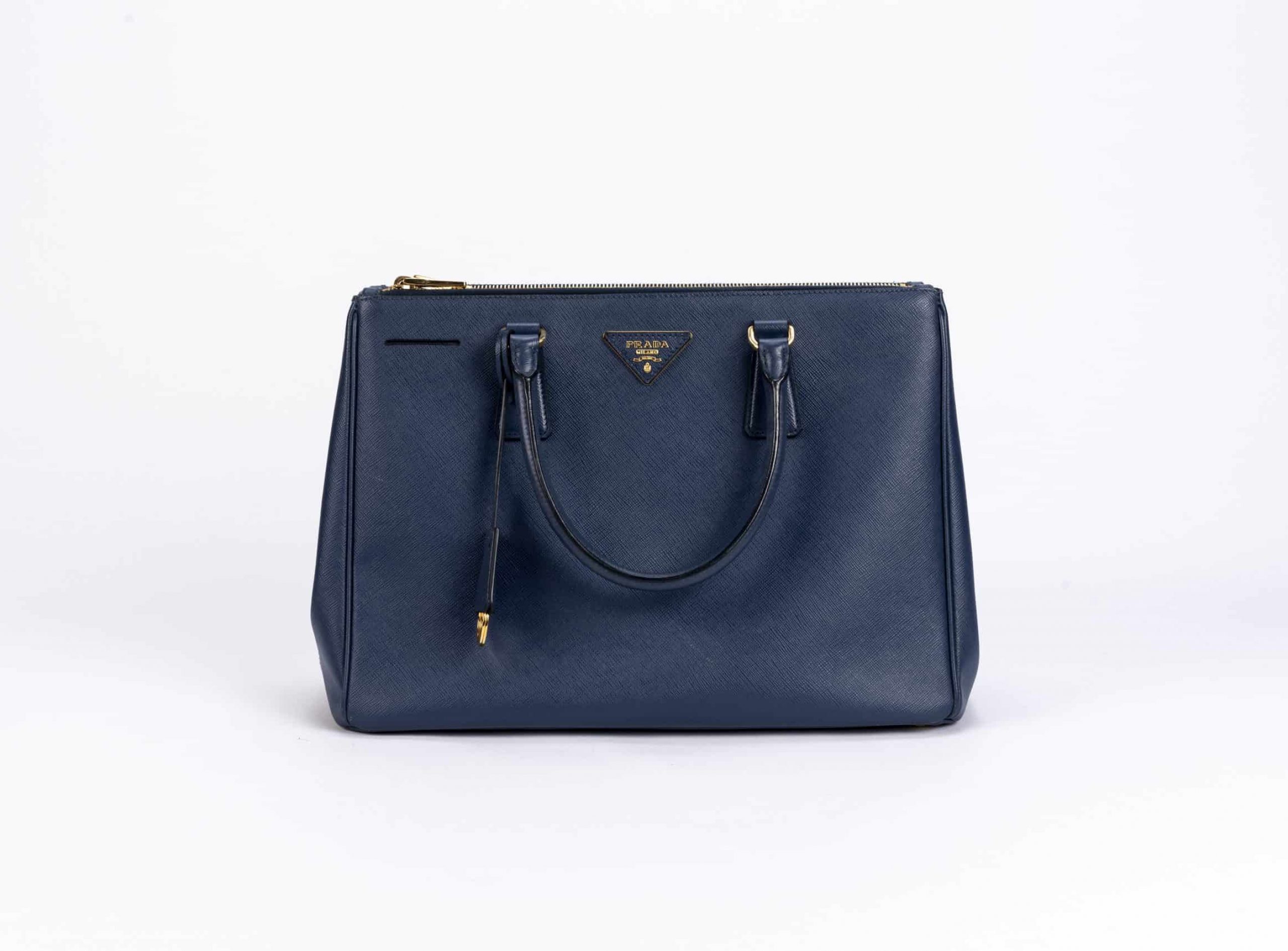 Prada Saffiano Lux Leather Medium Double Zip Tote Bag in Bluette - 1